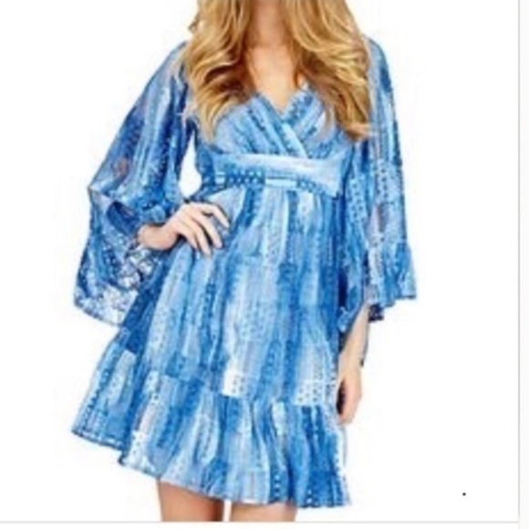 Betsey Johnson Bambi Blue Lace Patch Boho Kimono Dress Statement Sleeves 8 - Picture 2 of 15